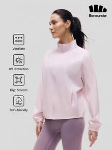 Beneunder Women's Cool-Touch Quick-Dry Sun Protection Jacket (Loose Fit, Stand Collar) AL002 - Baby Pink - View 1