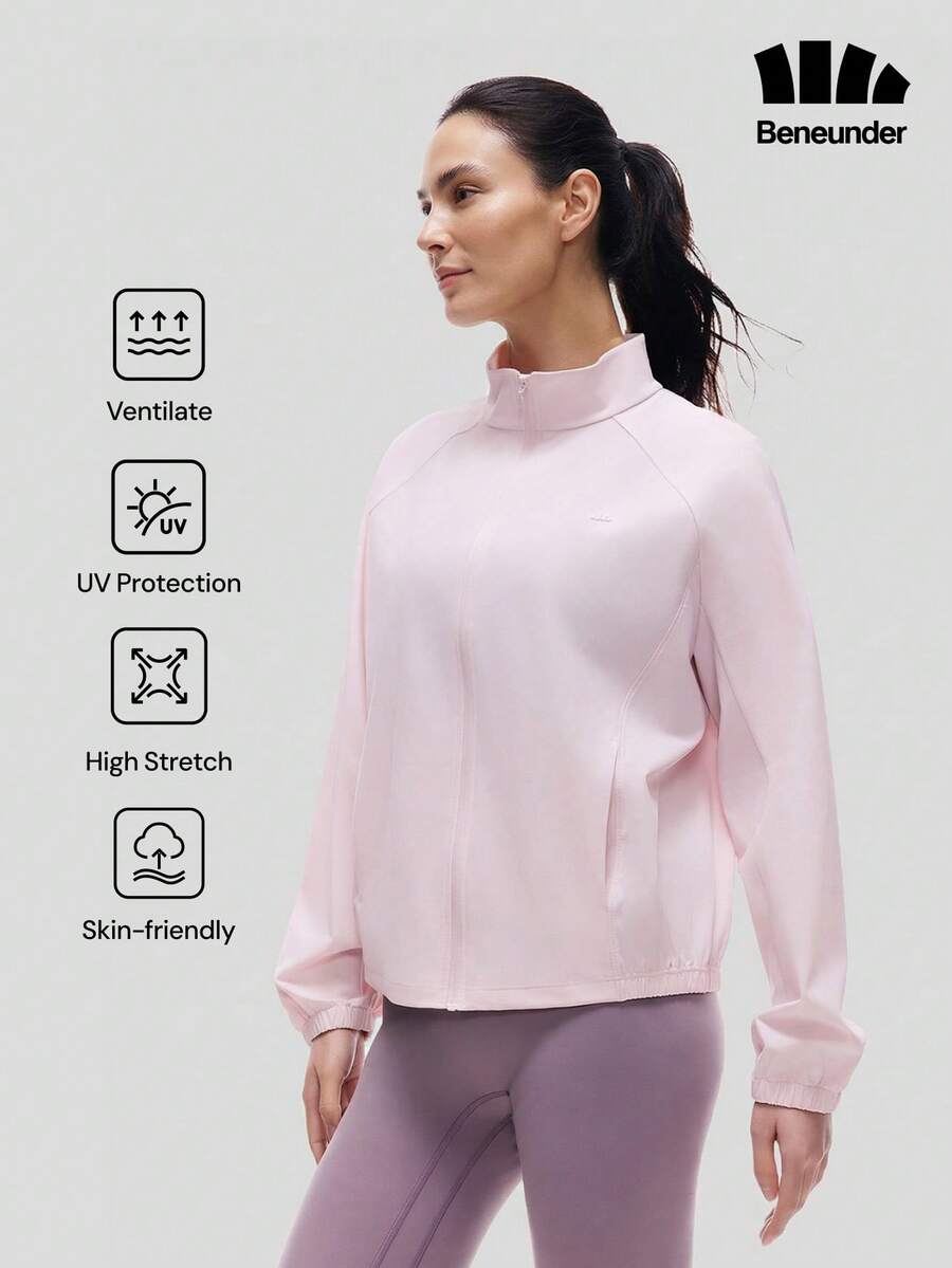 Beneunder Women's Cool-Touch Quick-Dry Sun Protection Jacket (Loose Fit, Stand Collar) AL002 - Baby Pink - View 1