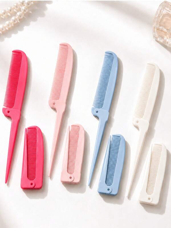 4pcs/2pcs/1pc Foldable Portable Hair Comb, Pointed Tail Comb For Women, Fine Tooth Dense Comb, Hair Styling, Parting Comb, Hair Picking Comb, Hair Dyeing Comb, Bangs Comb, Updo Comb, Detangling Comb, Compact Storage Design, Lightweight And Portable, Suitable For Travel, Business Trip, Home Use, Beauty Tool, 4 Colors Available, Suitable For Travel, Business Trip, Dorm, Makeup Bag, Blue, Beige, Pink, Rose Red Optional