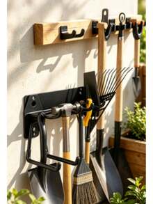 Heavy Duty Wall Mount Tool Hooks Black L-Shaped Iron Hangers 2 Pack With Complete Screws, Garage Garden Storage Rack For Shovel Broom Rake, Rustproof Strong Load Bearing, Wall Fence Universal Organizer - Large (4 Pieces, Including Nails) - View 3