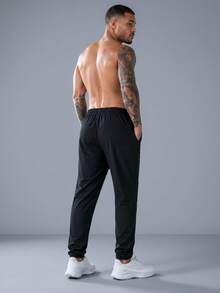 Milimetrica Men's Tactel Jogger Pants With Elastane, Gym Training, Elastic Waistband, Drawstring, And Functional Pocket - 黑色 - 查看 4