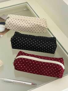 Campus Style Polka Dot Pencil Case/Stationery Storage Bag - Multi-Functional Large Capacity Design, Can Store Office Supplies, Also Can Be Used As Creative Multi-Functional Pencil Case Or Portable Travel Makeup Bag, Suitable For Students And Adults Daily Use - Polka Dot - View 8