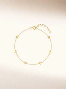 1pc S925 Sterling Silver Polished Heart Stackable Bracelet For Women, Minimalist Korean Ins Style, Elegant Gentle Aesthetic Niche Jewelry, Versatile For Daily Commute, Casual Fashion Outfit, Gift - Love - View 4