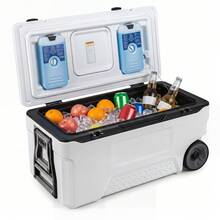 74 QT Insulated Hard Cooler Portable Rolling Cooler W/Wheels Handles For Picnic - White - View 3