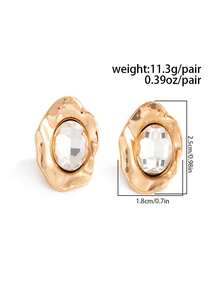 1 par de pendientes de botón de cristal ovalado asimétrico de lujo vintage con diamantes, accesorio de joyería de moda exquisito, adecuado para el uso diario y de fiesta de las mujeres - Amarillo Oro - Ver 6