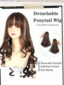 Light Cream Blonde Long Curly Wig With Bangs Detachable Twin Ponytail Synthetic Heat Resistant Wig For Women Lolita Anime Cosplay Halloween Party - Multicolor - View 6