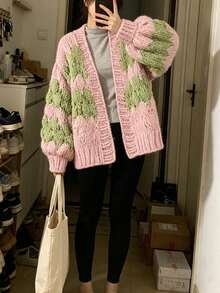 Women's New Long-Sleeve Loose Knit Cardigan For Spring  Autumn - Also Suitable For Winter  Fall Wear - Pink - View 2