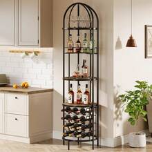 5-Tier Industrial Arched Wine Rack, Freestanding Bar Wine Cabinet With Bottle Holder, Vintage Metal Display Unit For Wine Bottles, Glassware, Home Bar, Kitchen, Dining Room Comedor Indoor Household Party & Bistro Decor - 1 - View 3