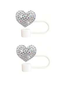 Premium Silicone Straw Cover With Sparkling Rhinestone Heart Decoration, Reusable Beverage Cup Lid, Compatible With 30oz And 40oz Tumblers, Glam Decor Accessory For Women, Suitable For Multiple Holidays And Birthday Gifts - Multicolor - View 28