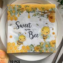 10/20pcs Bee Paper Napkins, Disposable Summer Bee Yellow Lunch Napkins Dinner Hand Towels, Suitable For Wedding Birthday Baby Shower Holiday Party Supplies - Multicolor - View 9