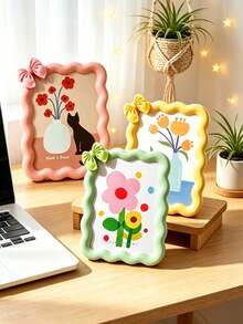 Cute Wavy Bow Photo Frame, Kawaii Colorful Photo Frame, Desktop Display Stand, Back To School Dorm Decor, Cute Gift For Girls, Women's Home Bedroom Decoration, Bow Decor Photo Frame, Desktop Photo Frame, Back To School Dorm Aesthetic Decor, Cute Gift For Girls' Bedroom Home Decor - one-size - View 5