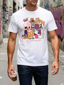 Schweres reines bedrucktes Kurzarm-T-Shirt für Herren, neue Sommerkollektion in großen Größen, vielseitiges Casual-Oberteil - Weiss - Übersicht 2