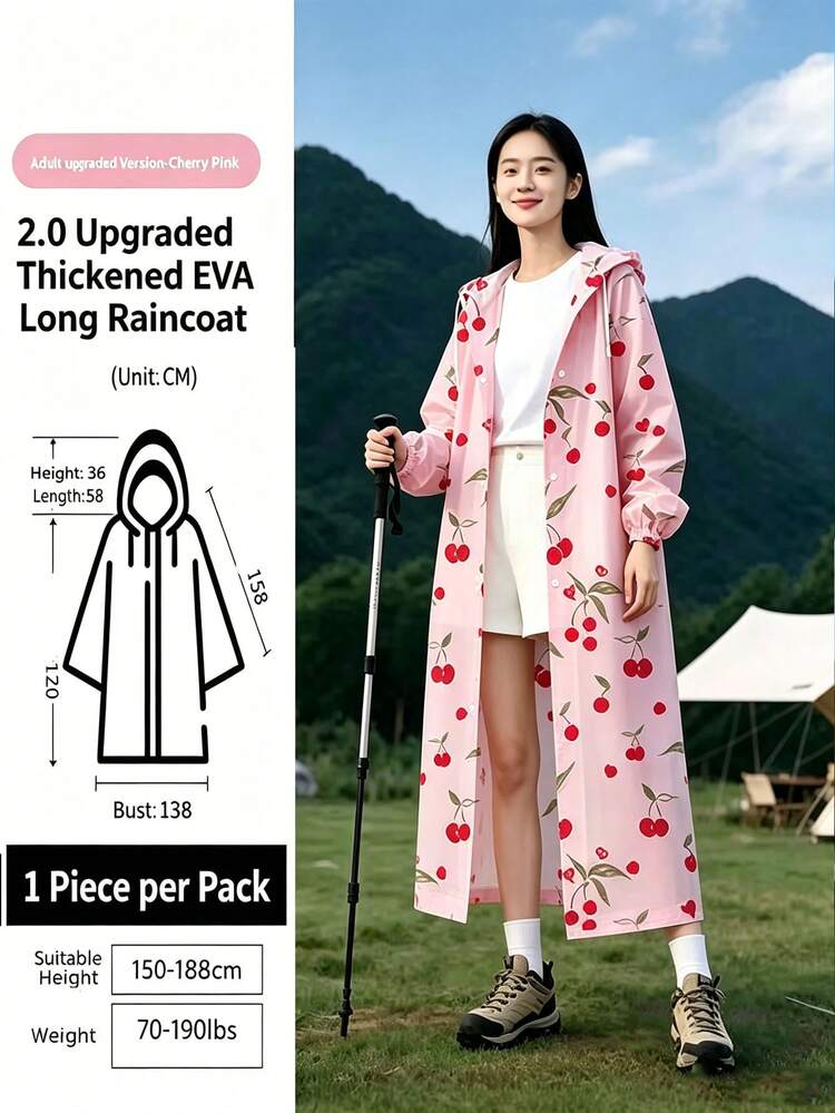 女款加厚高品質防風 EVA 加固長袖連帽雨衣，適合戶外騎行、徒步、划艇和摩托車騎乘（成人雨衣），伴娘禮物、海灘、旅行和生日禮物 - 男女通用款 - 查看 12