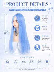 24 Inch Long Straight Blue Cosplay Wig For Women Heat Resistant Synthetic Fiber Wigs With Bangs Cosplay Lolita Anime Halloween Christmas Party Wig Wear - Multicolor - View 4
