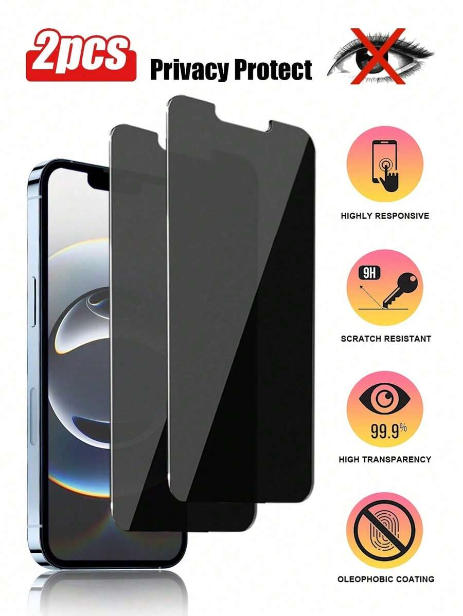 2pcs Anti-Peeping Privacy Tempered Glass Screen Protector For Smartphone, Shatter-Resistant, Compatible With IPhone 17Pro Max/17 17Pro/17 Air/16 Pro Max/16/16 Pro/16 Plus/15 Pro Max/15/15 Pro/15 Plus/14 Pro Max/14/14 Pro/14 Plus /13 Pro Max/13/13 Pro/12/12 Pro/12 Pro Max/11/11 Pro Max Full Series