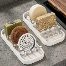 Wavy Drainage Soap Holder/Organizer, Bathroom Soap Dish, Sink Countertop Sponge And Cleaning Cloth Storage Rack; Quick Drainage, Keeps Countertop Dry, Securely Holds Sponges And Steel Wool - A - View 1