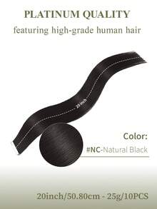 DNE HAIR 10片/包 貼片式接髮 100%真髮 自然黑直髮 14-22英吋長度 絲滑無痕隱形 高品質厚髮尾 健康真髮接髮 適合細髮、沙龍使用及所有女性/女孩日常配戴 - SNatural - 查看 15
