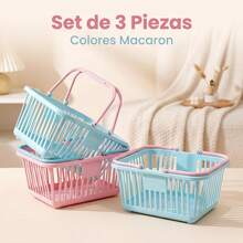 Set de 3 cestas con orificios de drenaje, canasta plástica portátil para ducha – ideal para baño, escritorio y tocador, diseño cuadrado resistente, ahorra espacio, esencial para tu hogar. - Celeste - Ver 7