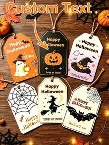 Halloween Gift Tags, 6 Pumpkin Ghost Witch Bat Designs With Jute Rope, Halloween Trick Or Treat Candy Box Decoration Labels, Halloween Party Favor Packaging Accessories - Multicolor - View 1