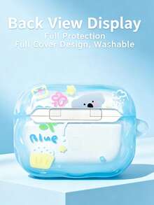 Aesthetic 3D Flower Koala Transparent Earbud Case, Wavy Edge Bluetooth Earphone Protective Cover With Handmade Beaded Charm Chain, Portable Anti-Scratch Shock Resistant Bluetooth Headphone Shell, Ideal Holiday & Birthday Gift For Teen Girls & Women, Compatible With Multiple Bluetooth Earbuds Models - Baby Blue - View 5