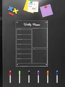 1pc Transparent Acrylic Weekly Planner Board, Gold/White/Black Optional, Magnetic Fridge Attachment Dry Erase Schedule Memo Board, Home Shopping List Note Message Board - Multicolor - View 1