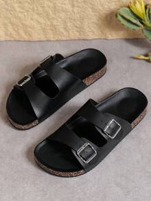 Men's Vintage Open Toe Slippers, Non-Slip Durable PVC Sole, Adjustable Strap Upper, Suitable For Indoor And Outdoor Use - Black - View 6