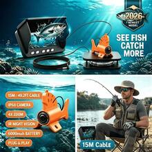 Underwater Camera With 15m/49.2ft Cable, IR Night Vision, 4X Optical Zoom, IP68 Waterproof, Convenient To Carry When Traveling, For Ice Lake Boat Fishing(Only Camera) - Shark Camera+ 49.2FT Cable - View 3