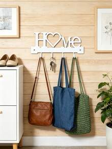 1pc Heart & HOME Letter Wall-Mounted Key Holder Rack, No-Drill Entryway Storage Rack With Hooks, Living Room & Hallway Decorative Shelf, Sturdy Metal Material, Black Aesthetic Style, Suitable For Home, Office, Mudroom, Can Hang Car Keys, Handbags, Keychains, Room Decor, Office Desk Accessories, Kitchen Decor - Multicolor - View 7