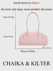 CHAIKA & KILTER 1pc Solid Color PVC Fabric Women's Fashion Shoulder Bowling Bag Jelly Bag With Dual Handle Design And Zipper Closure, Suitable For Daily And Street Use - Pink - View 3