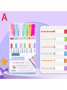 6 Colors Wavy Fluorescent Ink Border Pens, Suitable For DIY Projects And Curved Marking, Versatile Use, Ideal For School And Office. Random Colors, Back To School Creative Patterns, Party Gatherings, Birthday Gifts, Reward Small Gifts, Halloween Gifts, Christmas Gifts - Rollerball Pen - View 9