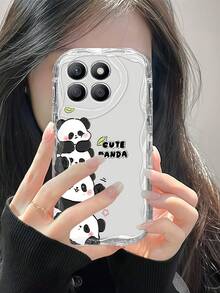 1pc Cream Clear Wavy Edge Stacked Cute Panda Print Phone Case, Soft Transparent TPU Shockproof Protective Cover, Cartoon "Cute Panda" Pattern Phone Case Compatible With Samsung, Series Phones - Clear - View 4