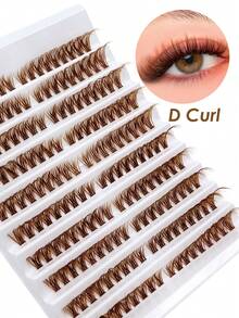 Sibeuna 180pcs Brown Cluster False Eyelashes D Curl 60D 8-16mm Graduated Length Single Lash Natural Look Lifted Corner Lashes Eye-Enlarging Suitable For Daily Wear - D - View 2