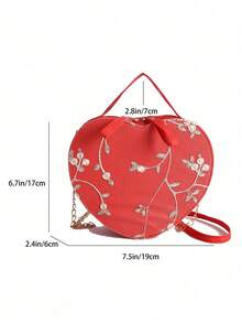 蕾絲心形小包，刺繡斜挎單肩手提包，優雅女孩迷你托特包 - 紅色 - 查看 8