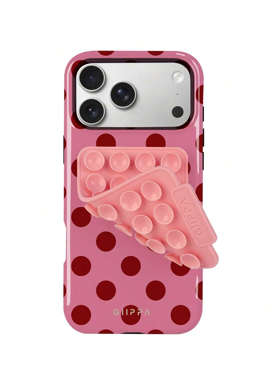 GIIPPA 一套粉色底色搭配品红色波点图案的手机壳+粉色吸盘，适用于 17 Pro Max、16 Pro Max、15 Pro Max、14 Pro Max，韩版时尚趣味手机壳，兼容 11/12/13/14/15/16 Pro Max Plus，优雅设计男女皆宜，是圣诞节、情人节、复活节、婚礼季和生日送给女友的理想礼物 - 粉色 - 查看 1