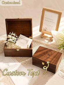 Customized Name And Date Wooden Storage Box, Personalized Commemorative Jewelry Box, Ideal Gift For Wedding, Birthday And Anniversary, Elegant Home Decor - Multicolor - View 4