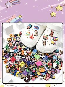 Random 10-100pcs Cute Cartoon Series Shoe Charms, Food/Animal/Flower/Sports, Suitable For Clogs, Sandals, High-Quality Shoe Accessories, Perfect Gift For Teens, Men, Women And Adults - Colorful - View 6