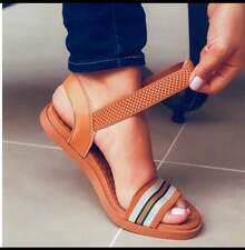 Flat Sandal With Elastic, Orthopedic, Beach, Vintage, Bohemian Style. - 焦糖/白色 - 查看 1