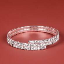 1 Pieza Brazalete Decorado Con Diamantes De Imitación Para Mujer, Accesorio Para Uso Diario/fiestas De Moda - Plateado - Ver 17