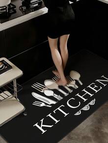 1pc Soft Thick Kitchen Mat, Anti-Slip Anti-Oil Kitchen Mat, Waterproof Kitchen Mat, Stain-Resistant Mat, Machine Washable, Entryway Mat, Kitchen Living Room Laundry Room Bathroom Absorbent Mat, Room Decor - Black - View 4