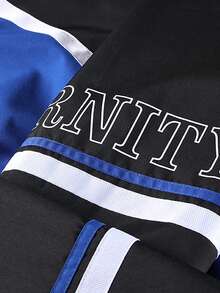 Men's Spring/Autumn Fashion Casual Letter Jacket With Color Block Patchwork Design - Blue - View 5