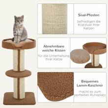 91 Cm Cat Tree, Cat Tower With Sisal Posts, Platform, Cushion, Multi-Level Scratching Post, Climbing Tree, For Medium-Sized Cats, Light Brown - 淺棕色 - 查看 4