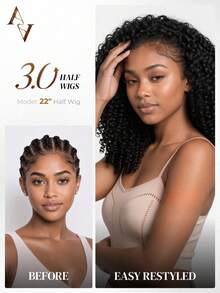 ARABELLA باروكة نصفية 3 في 1 مجعدة بورمية جاهزة للارتداء بدون غراء من شعر بشري 100% مع قبعة برباط سحب وخط شعر غير مرئي سهلة للمبتدئين واندماج سلس لتسريحات الصيف وإكسسوارات الشاطئ - SNatural - مشاهدة 3