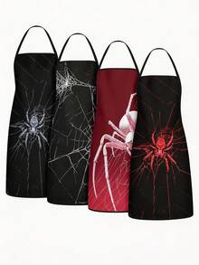4Pcs/1pcDay Of The Dead Print Apron, Sugar Skull Skeleton Pattern Kitchen Apron For Cooking Baking Halloween PartySkeleton Apron For Halloween, White Human Skeleton Bones Print Black Kitchen Apron - Multicolor - View 1