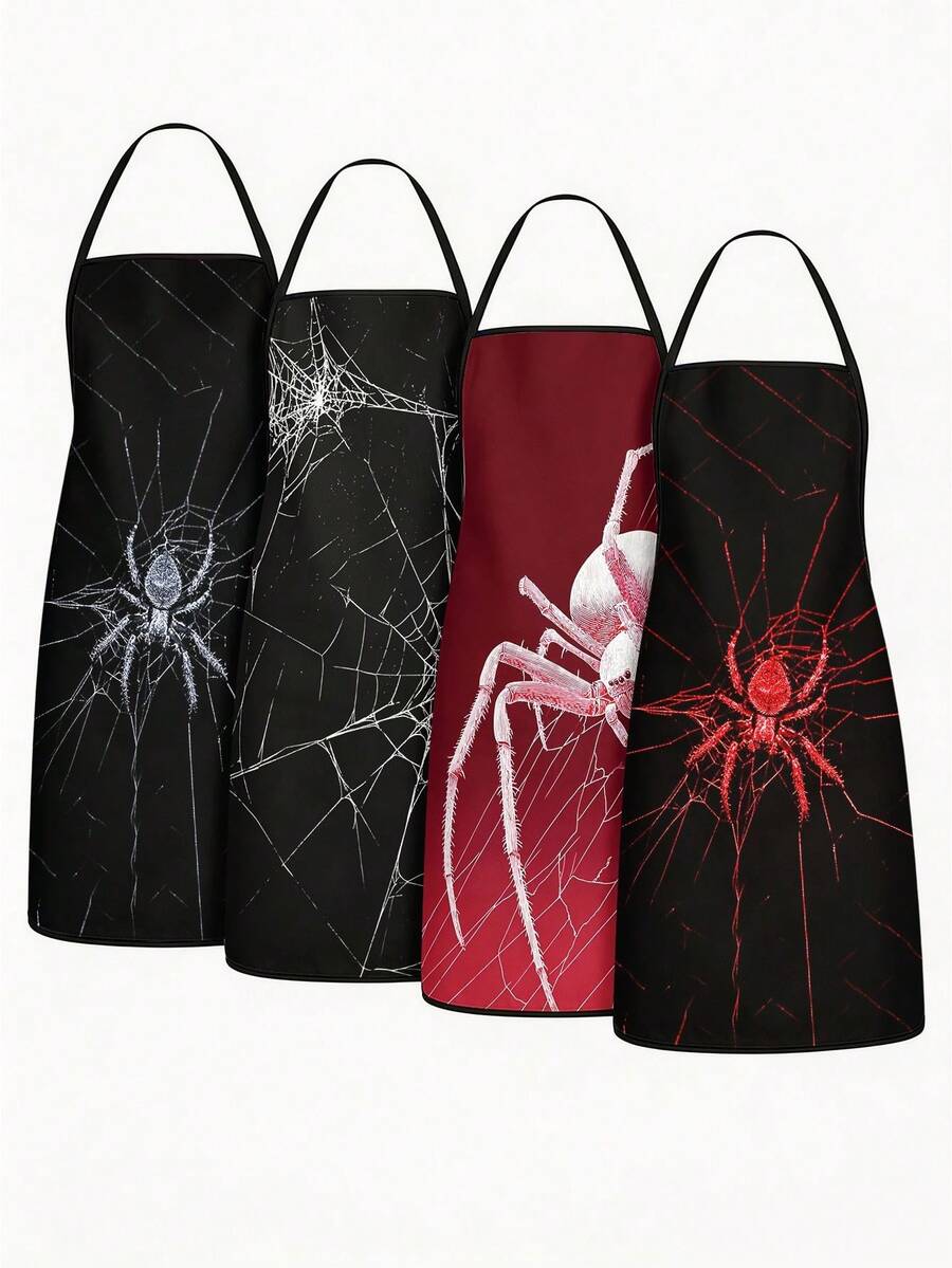 4Pcs/1pcDay Of The Dead Print Apron, Sugar Skull Skeleton Pattern Kitchen Apron For Cooking Baking Halloween PartySkeleton Apron For Halloween, White Human Skeleton Bones Print Black Kitchen Apron - Multicolor - View 1