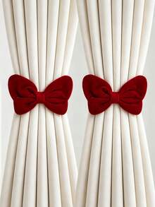 1/2 piezas Sujetadores de cortina con lazo de terciopelo multicolor, sujetadores de cortina ajustables sin taladro con perlas falsas, adecuados para cortinas, dormitorio, sala de estar, decoración del hogar, múltiples colores disponibles (negro/rosa/rojo/blanco) - Multicolor - Ver 4