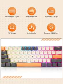 Compact 60% Wired Mechanical Keyboard Magegee 61 Keys RGB Backlit For Windows Laptops And Gaming - View 3