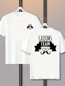 Shortsleevedprinted,Designedforelegantoutdoorweddingpartyteam,Featuring"GroomTeam"Inscriptionandmoustacheandglassespatternon - 白色 - 查看 2