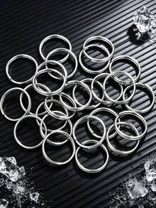 100-Piece Set Of Stainless Steel Round Double-Layer Keyring Charms, DIY Keychain Making Supplies - Keychain - View 6