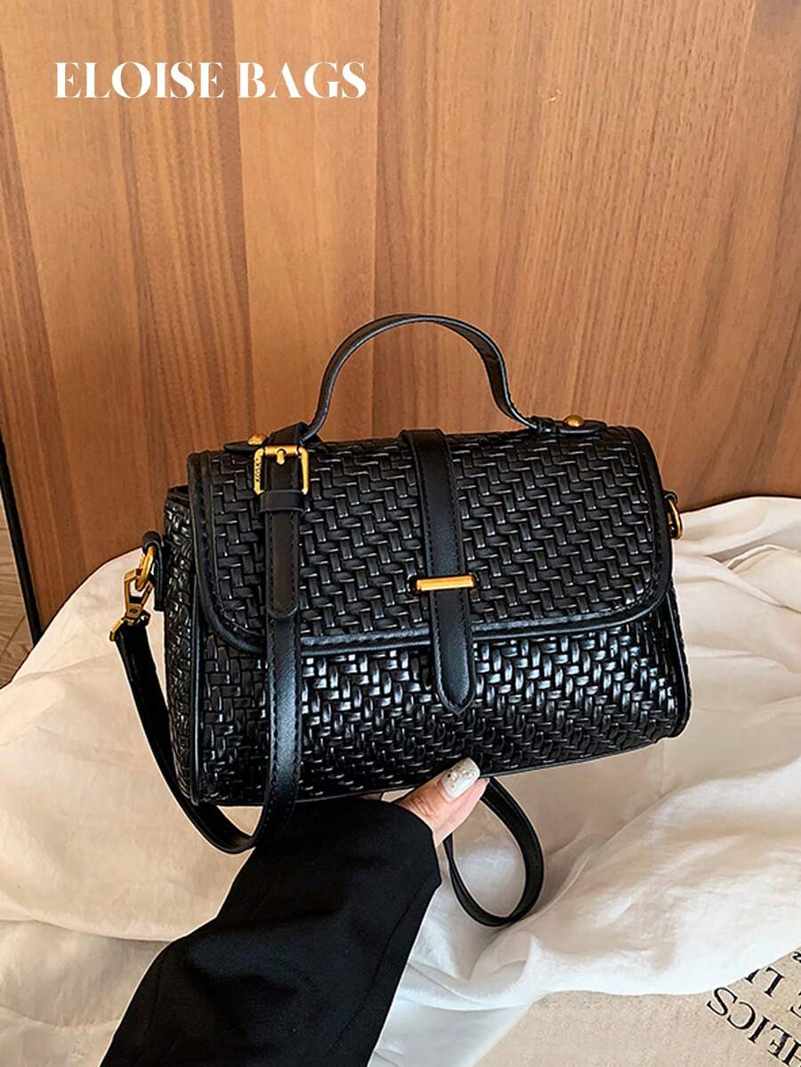 Women's Vintage Faux Leather Woven Texture Small Handbag, High-End Boston Small Bag, Versatile Shoulder Crossbody Commuter Bag