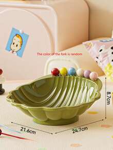 1pc Plastic Shell Fruit Plate, Living Room Tabletop Dining Table Decoration Snack Tray Home Storage Creative Fruit Bowl, With Fork, Suitable For Living Room, Bedroom, Study, Dining Room, Christmas, Halloween And Various Holiday Decorations, Fork Color Random - View 5